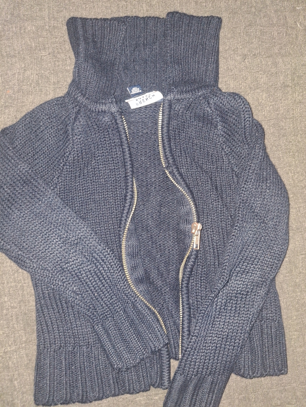 French Toast Women's Navy Zip-Front Chunky Knit Cardigan